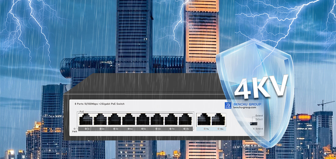 8 port poe switch gigabit uplink 4KV Lightning Protection 