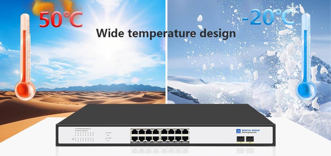 gigabit 16 port poe switch with 2Gb 2Gb SFP wide temperature