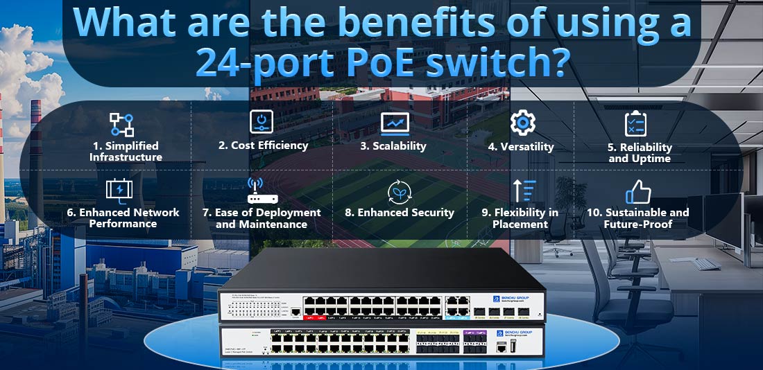 What are the benefits of using a 24-port PoE switch?