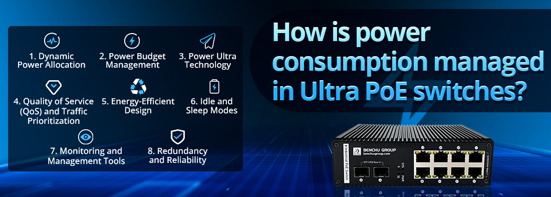 How is power consumption managed in Ultra PoE switches
