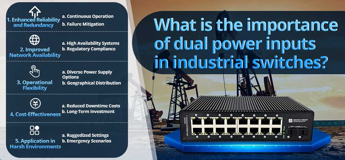 What is the importance of dual power inputs in industrial switches