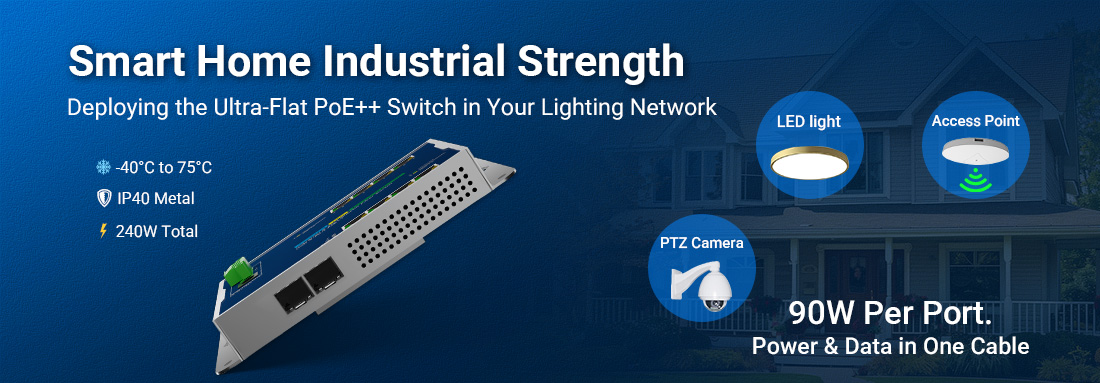 industrial PoE++ switch Smart Home Efficiency Meets Industrial Strength: Deploying Flat PoE++ Switches in Residential Lighting