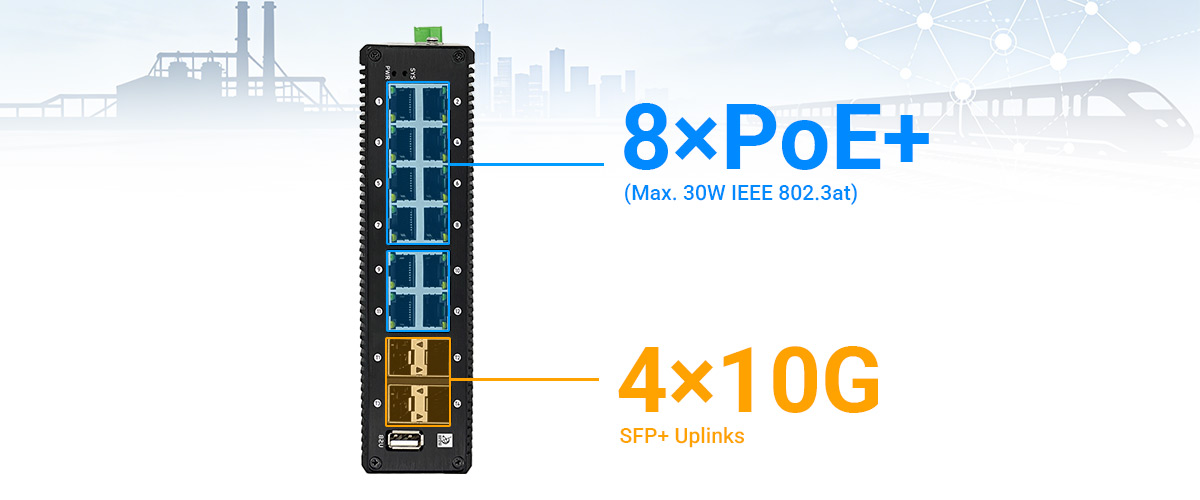 layer 3 managed industrial PoE switch provide 8 PoE+ 101001000Mbps RJ45 ports layer 3 managed industrial PoE switch provide 8 PoE+ 101001000Mbps RJ45 ports