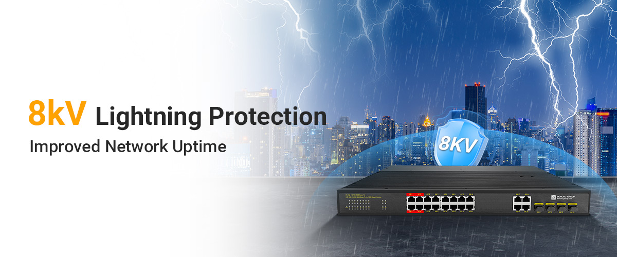 8 Ports Gigabit Industrial UPoE+ Switch with 8kV lightning protection