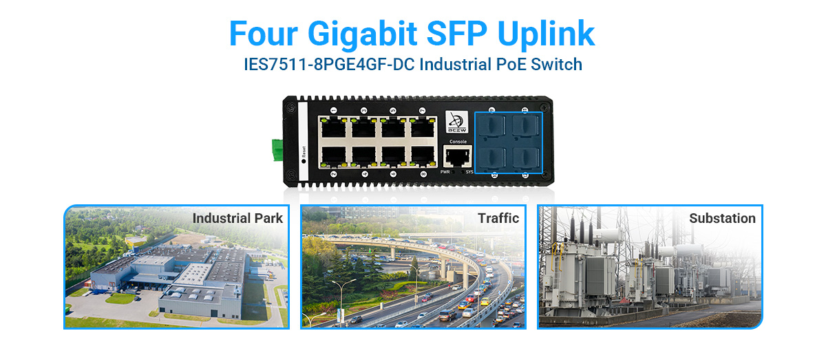 Industrial PoE switch by comes with four SFP port uplinks