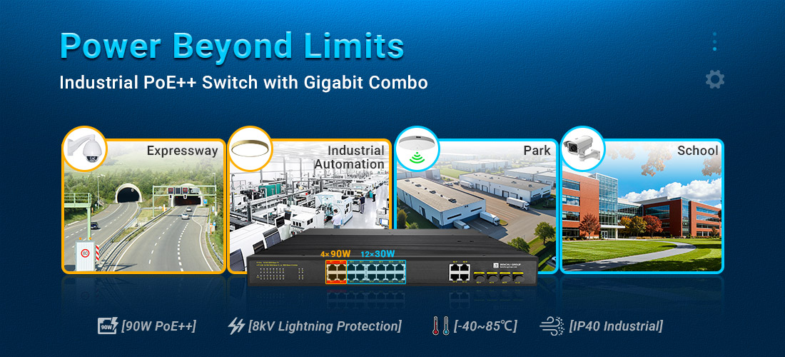 16 Ports Gigabit Industrial PoE++ Switch
