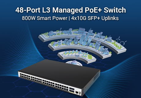 SP7500-48PGE4TF-L3M-800W: Alimente 48 dispositivos e aumente as velocidades do backbone com 4 uplinks 10G SFP+