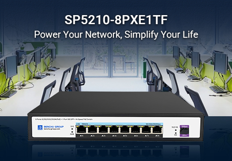 SP5210-8PXE1TF: Switch PoE+ de 8 portas 2.5G com uplink SFP+ de 10Gb — Potência, Velocidade e Simplicidade