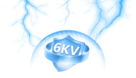 Built-in 6kV TVS surge suppressor and ESD clamping diodes protecting 24V PoE converter and downstream equipment from lightning-induced transients and electrostatic discharge.