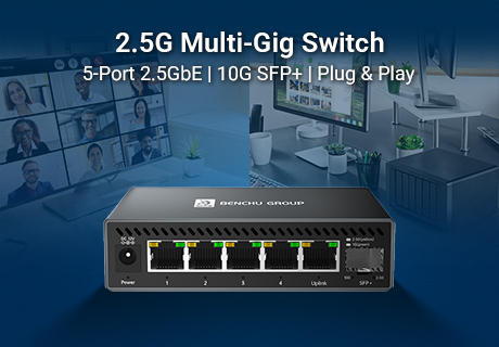 A BENCHU GROUP lança um switch avançado de 5 portas 2.5GbE com uplink 10G SFP+ para redes de alta demanda.