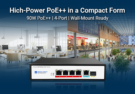 Apresentamos o SP5200-4PGE1GE1GF-4BT: um switch PoE++ compacto e de alta potência para ambientes de rede exigentes.