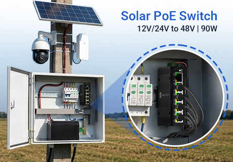 Avaliando o switch PoE de 5 portas alimentado por energia solar: como a entrada CC de 12 V/24 V para saída PoE de 48 V transforma a confiabilidade da rede fora da rede elétrica.