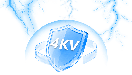 Built-in 4kV lightning surge protection circuit protecting the ethernet switch and connected equipment from power surges and ESD.