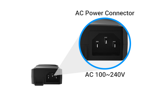 Integrated Internal AC Power Supply 100-240V Integrated 100-240V AC internal power module with standard AC C14 power socket.